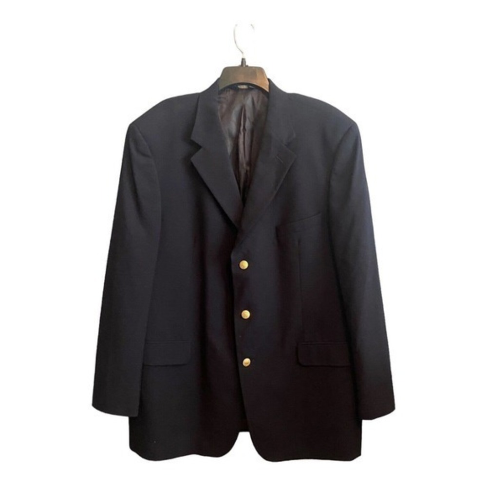 Brooks Brothers Mens Navy Blue 346 Fit Worsted Wool Three Button Blazer Coat 46L